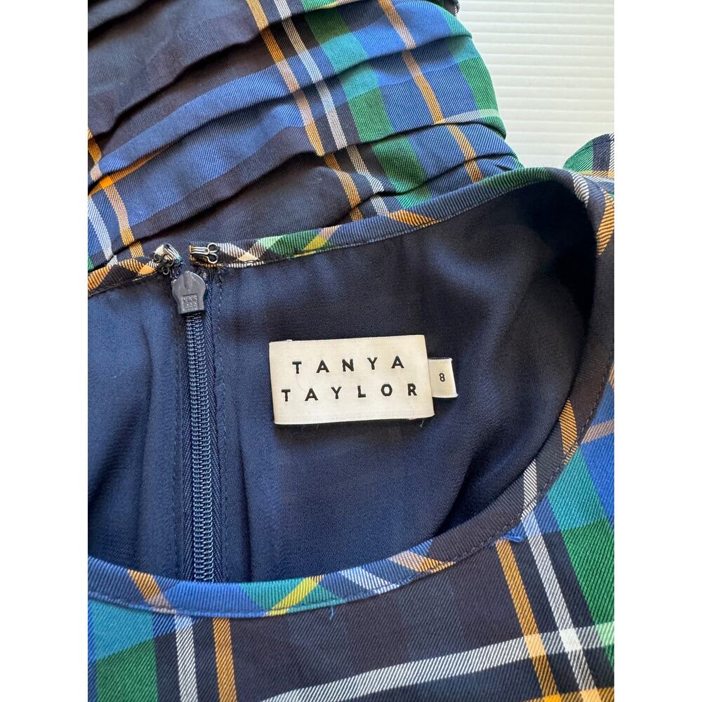 Tanya Taylor Raven Tartan Mini Dress Women’s 8 Ruched Preppy Blue Green Cotton - Picture 5 of 16